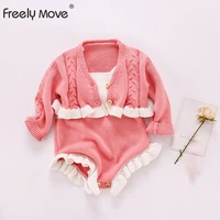 freely move 2022 toddler baby girls knitting clothes set ruffle knitted cardiganrompers autumn infant baby girls clothing suit