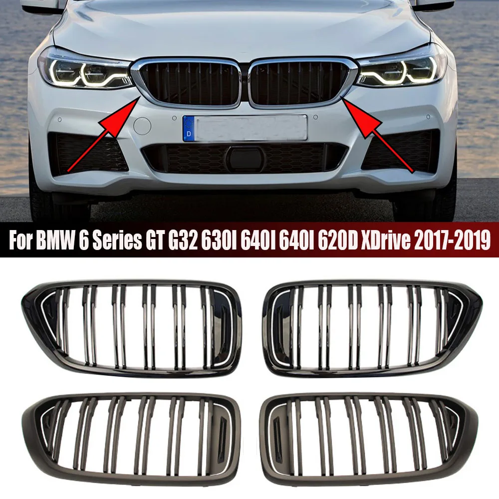 

2PCS Car Front Kidney Grills Double Line Slat Racing Grille For BMW 6 Series GT G32 630I 640I 640I 620D 640D XDrive 2017-2019