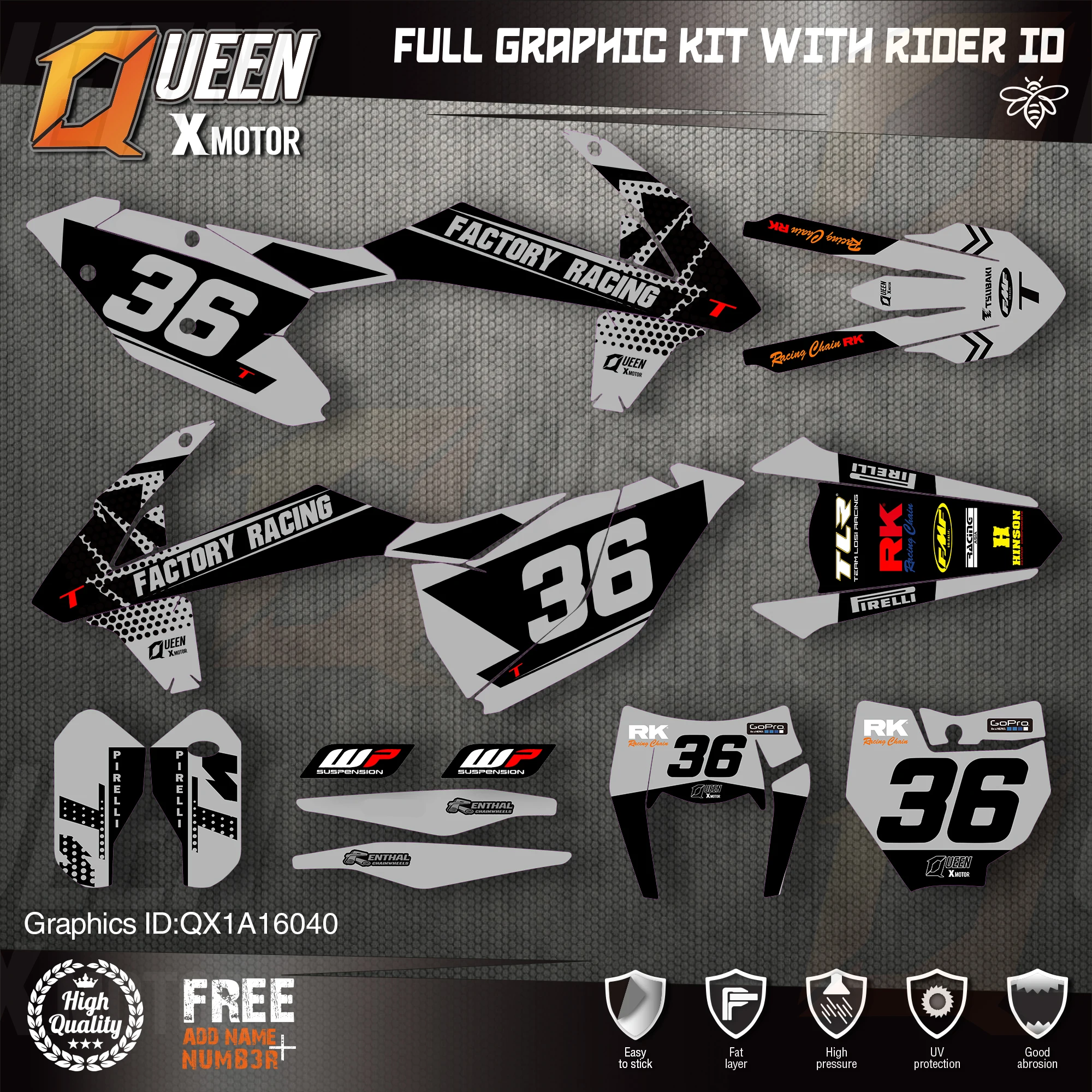 QUEEN X MOTOR Custom Team Graphics Decals Stickers Kit For KTM 2016 2017 2018 SX SXF , 2017 2018 2019 EXC XC-W EXC-F 040