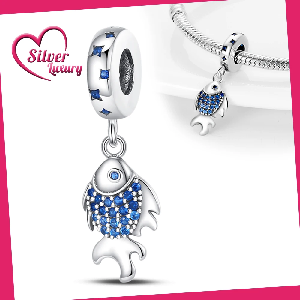 

925 Sterling Silver Shimmering Fish Dangle Charm Fit Pandora Bracelet Silver 925 Original Charms for Jewelry Making