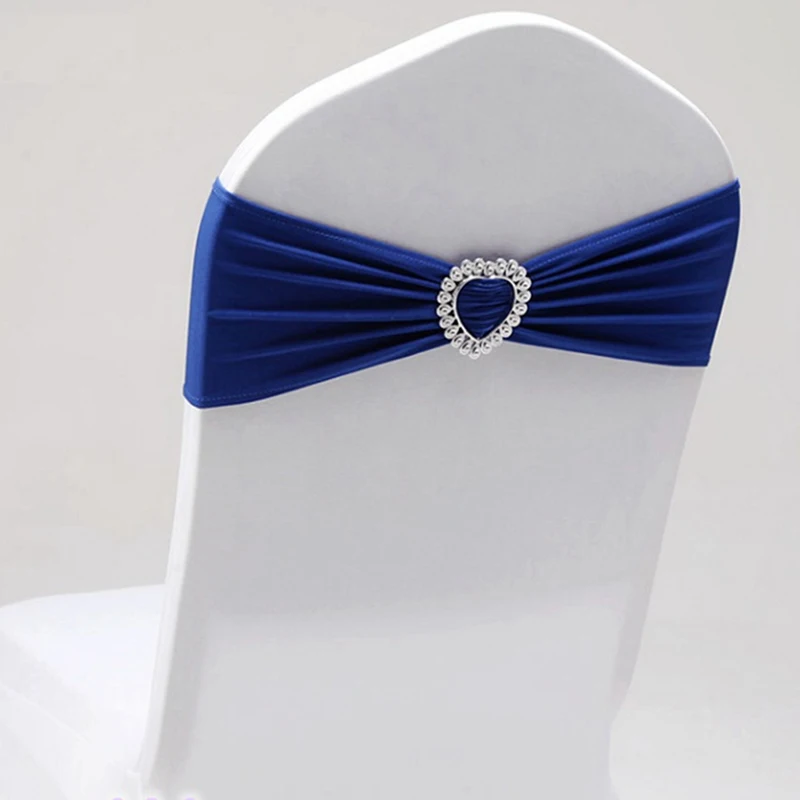 

Royal Blue Spandex Belt With Heart Buckle Universal Lycra Chair Belt Wedding Decoration Lycra Leading Knot