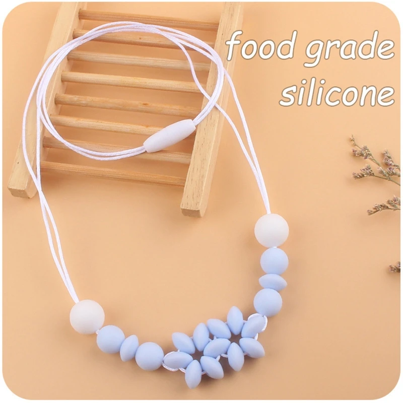 

Baby Chew Teething Necklace Silicone Beads Flower Pendant Chain Infant Teether QX2D