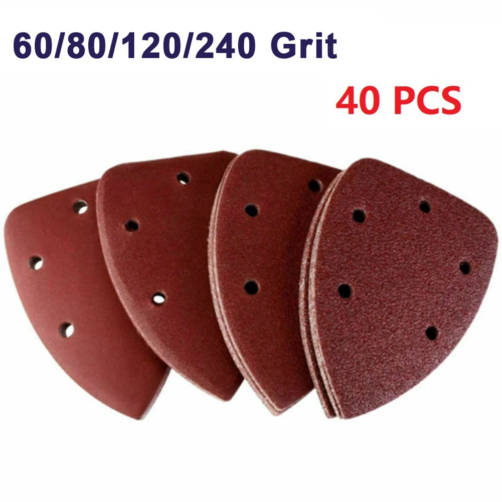 

40 шт. шлифовальные листы, шлифовальные бумажные диски 60/80/120/240 # треугольные 140*90 мм, Запасные инструменты для электрических инструментов, пне...