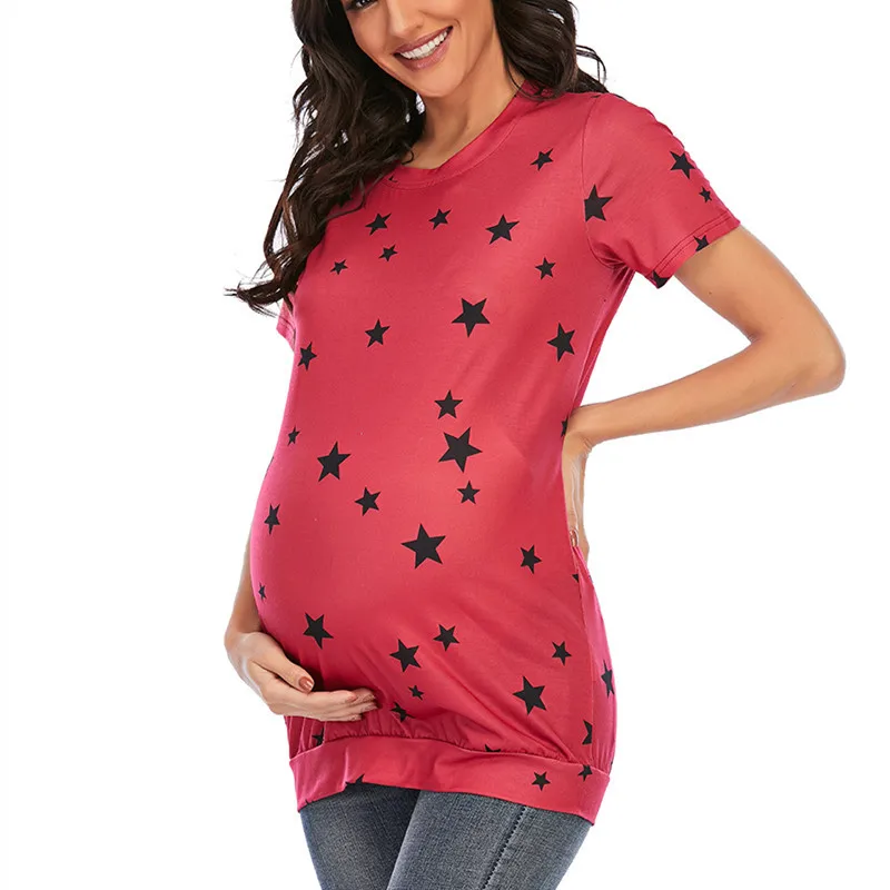 2022 New Maternity Clothes Pentagram Printed Pregnant Women's Short Sleeved Shirt Large Pregnant Women's T-shirt Maternity Tops enlarge