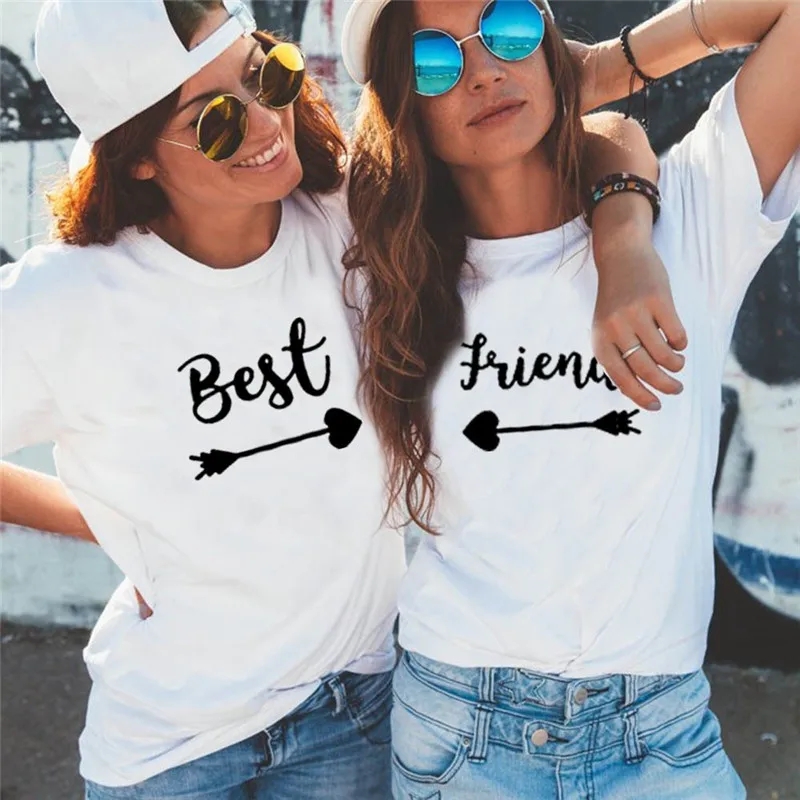 

2021Women T-shirt Forever Best Friends T shirt Harajuku Tops Cute Matching Letter Print White Casual Hipster T shirt