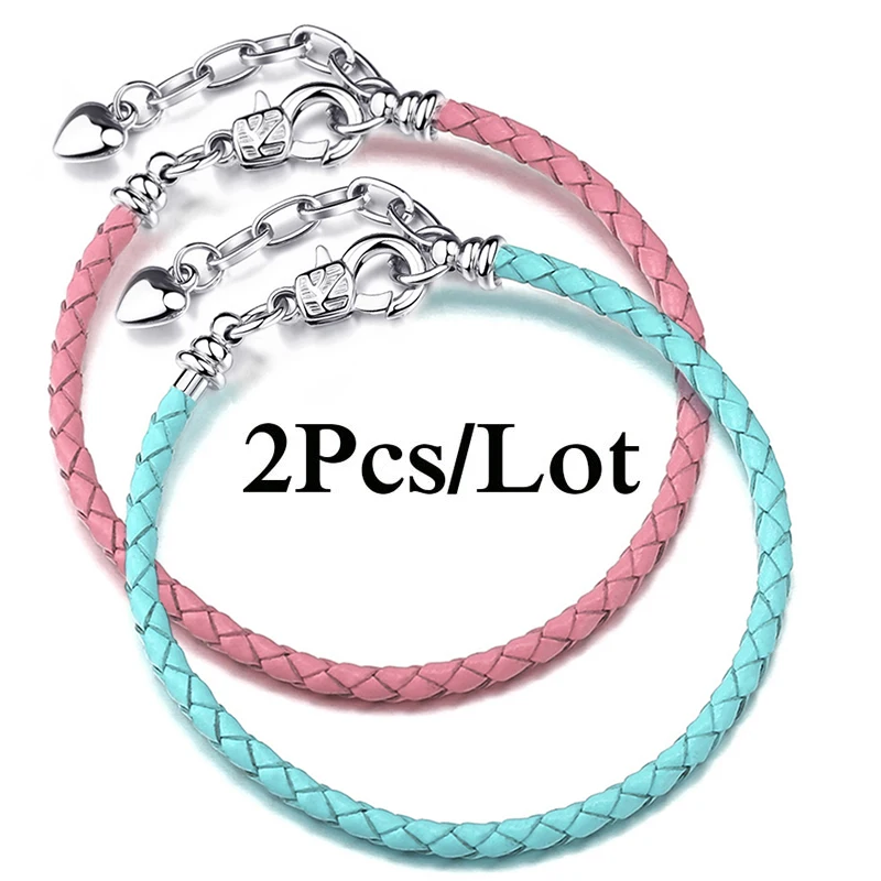 2Pcs/Lot High Quality Lbster Clasp Leather Chain Charms Bracelets Fit DIY Beads Bracelet Pulsera Jewelry Gift For Women Men Girl - купить по