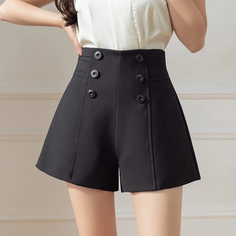 Casual Womens Shorts Summer New High Waisted Shorts Loose Suit Shorts for Women 2023 Fashion Womens Clothing Button Black Shorts