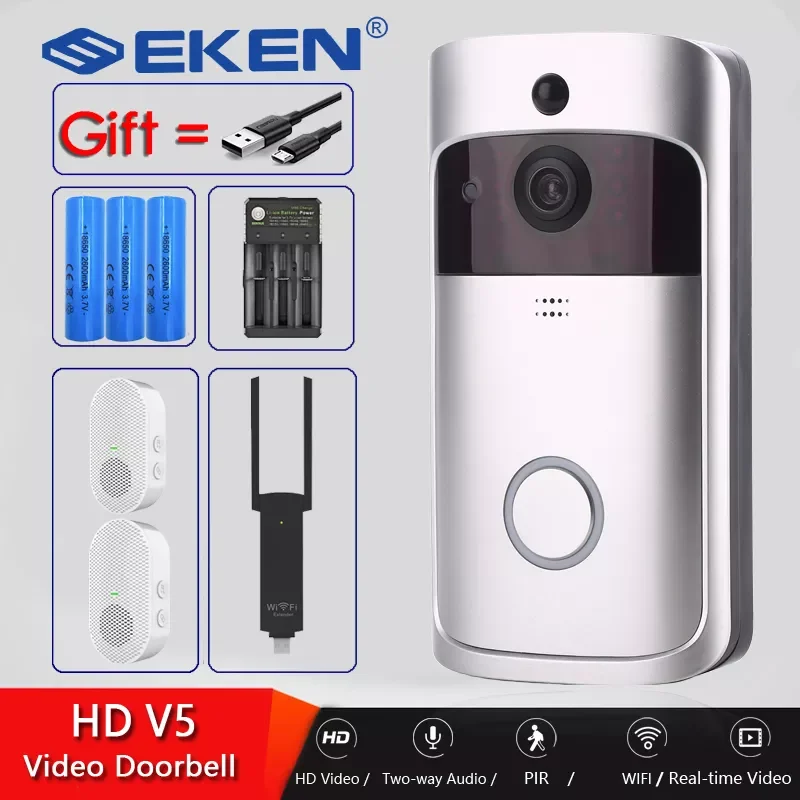 

EKEN V5 Smart WiFi Video Doorbell Camera Visual Intercom With Chime Night vision IP Door Bell Wireless Home Security Camera