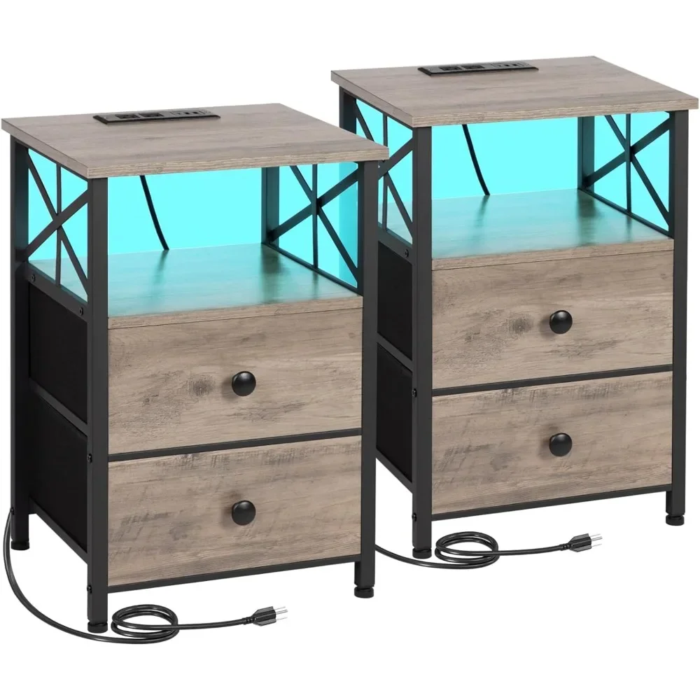 Светодиодный набор из 2 тумбочек столы для гостиной с зарядной станцией боковой