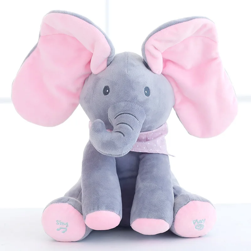 

Baby Animal Hide and Seek Cat Soothing Doll Elephant Dog Rabbit Plush Toy Ears Move Music Kids Robots Pet Elephant Electric Toys