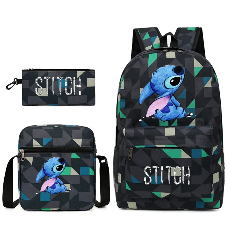 

3 In 1 Stitch Kids Backpack Set Cartoon Stitch Print Kindergarten Pencil Case Women Teenagers Schoolbags Travel Backpack