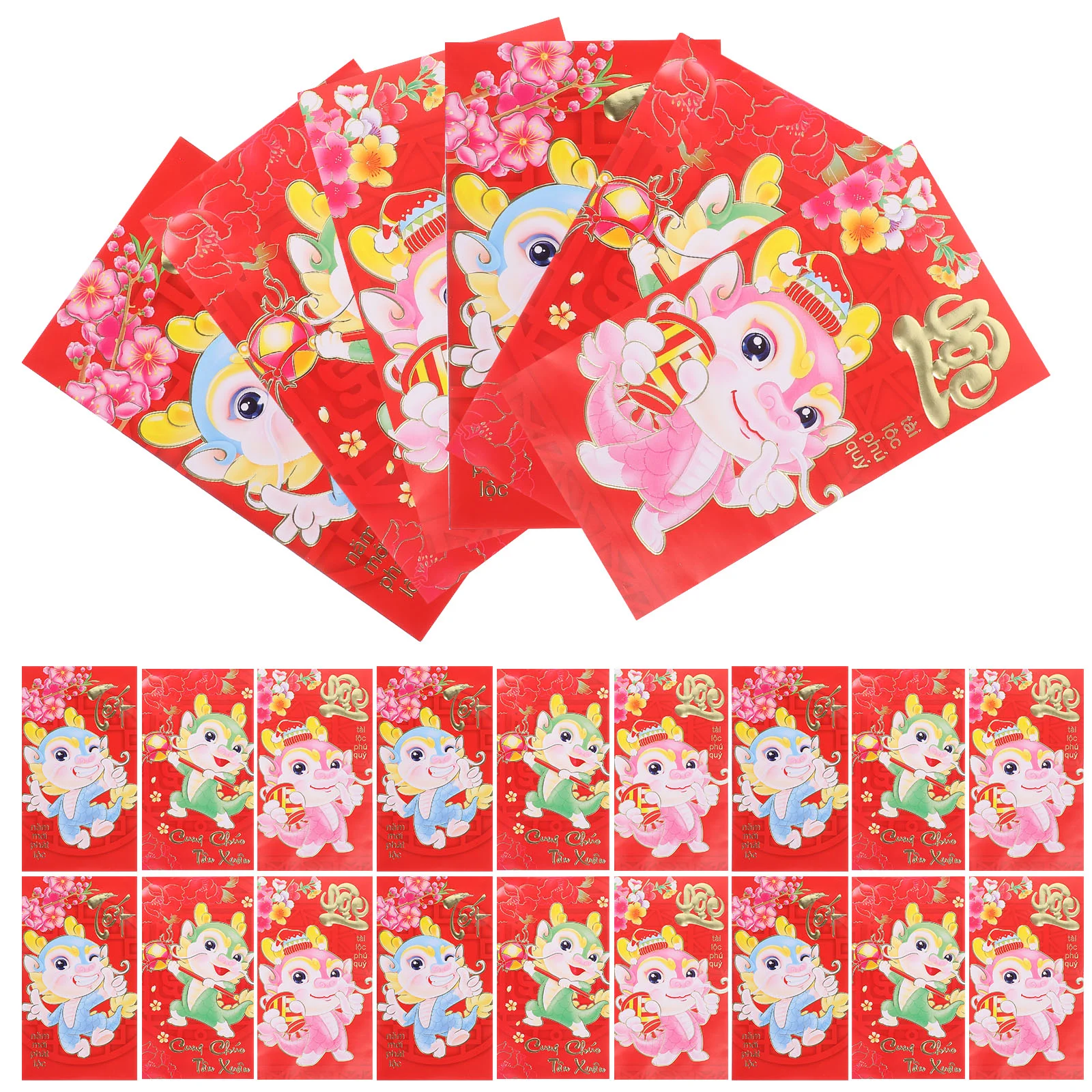 

36 Pcs Vietnamese Dragon Red Envelope Chinese Zodiac Paper Packet Cartoon Pattern Packets 2024 Luck Money Bag Year Pocket
