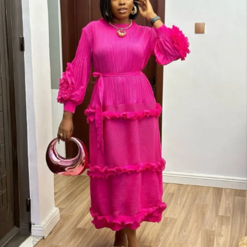 Женское плиссированное платье EGRM Miyake однотонное привлекательное ТРАПЕЦИЕВИДНОЕ