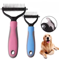 2 sided professional pet deshedding brush dematting dog comb cat brush rake puppy grooming tools undercoat shedding flying hair