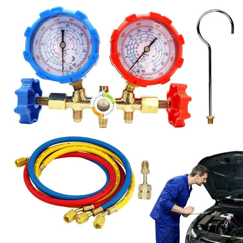 

Air Conditioning Gauge Kit Ac Charging Manifold Refrigeration Diagnostic Tools Double Meter Tester With Adapter For Car A/C