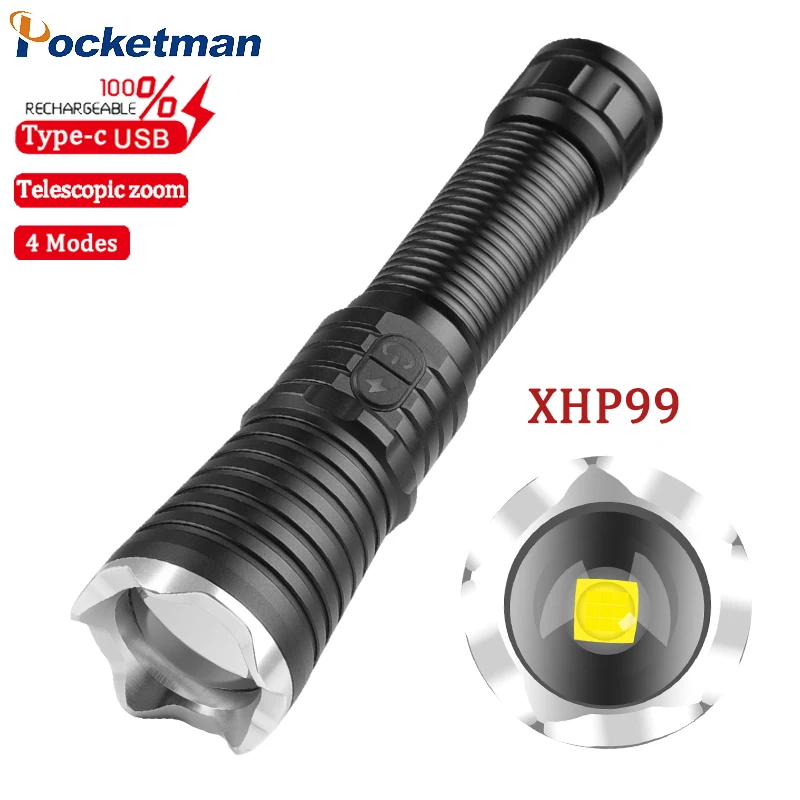 

Самый мощный светодиодный фонарик Xhp99, 4 режима, зум-фонарь с Usb, лучшая Водонепроницаемая уличная лампа для кемпинга, самообороны, батарея ...