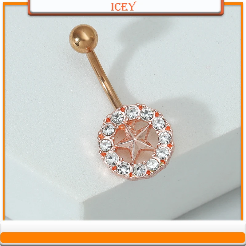 

1pc Pentagram belly ring round belly navel jewelry Zircon belly button ring crystal navel piercing rhinestones belly jewelry