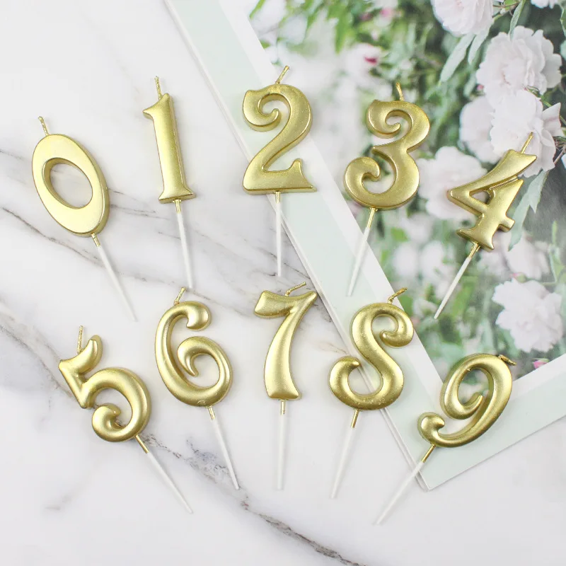 

2pcs Candles Birthday Golden Digital Birthday Candles Cake Decorative Candles Festival Celebration Digital Candle Birthday n