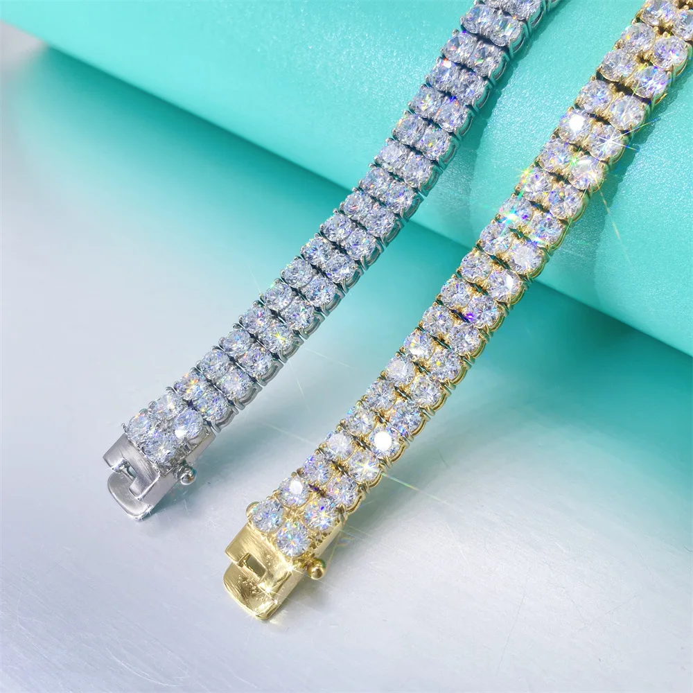 2 Rows Moissanite Tennis Chain Bracelet For Men Women S925 Silver Hand Chain Bracelets Real Diamonds Hip Hip Jewelry With GRA