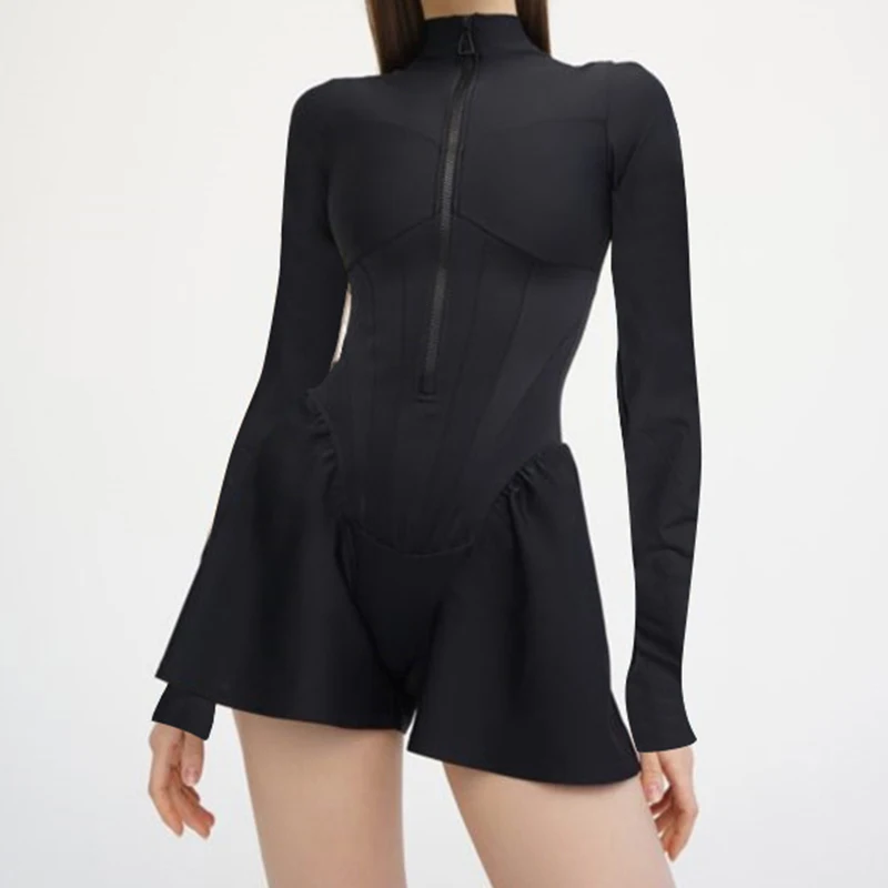 

PASSIONNÉ Women's Playsuit Stand Collar Long Sleeve with Zipper Slim Jumpsuits Female Casual Fashion 2023 Autumn New