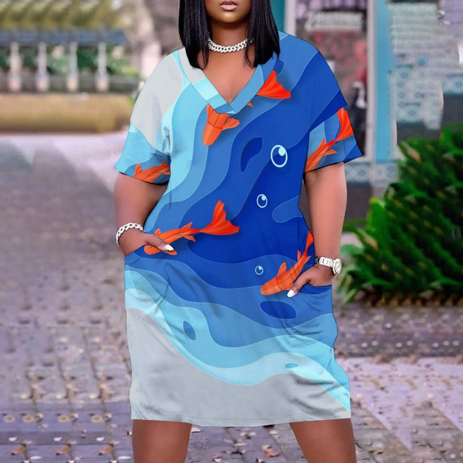 

Летнее платье с экологичным принтом, платье средней длины из хлопка с 3D-принтом, в богемном стиле, с персонализированной юбкой с принтом, 2023