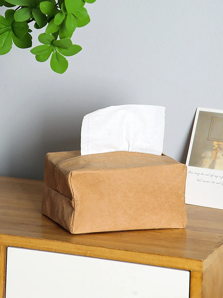 

Decorative Tissue Box Organizer PU Leather Tissue Box Holder Tissue Case Facial Paper Organizer Dispenser Countertop Orgnizer