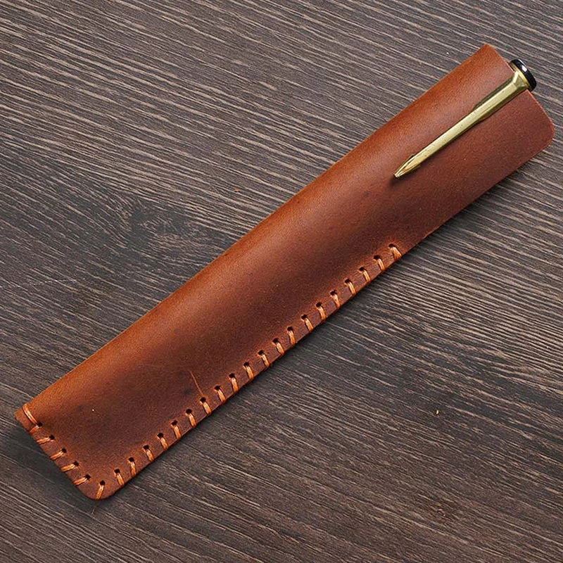 

Pencilcase Handmade Nature Cowhide Single Pen Holder Bag Protective Sleeve Genuine Leather Pencil Case Office School Supplies