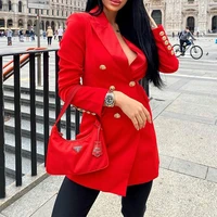 classic mid length casual office blazer 2021 women solid colors double breasted commute bussiness blazer formal clothing vintage