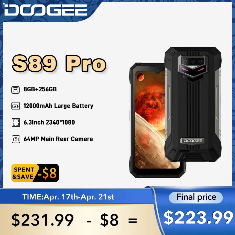 DOOGEE S89 Pro Helio P90 64MP Camera 12000mAh Battery 65W Fast Charging Rugged Phone 8+256GB Android 12 Night Vision Smartphone