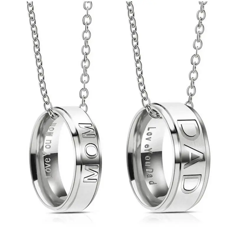

2023 LOVE YOU DAD/ MOM Ring Necklace Stainless Steel Necklaces Fashion Father's Day Mother's Day Gift Jewelry for Men Women