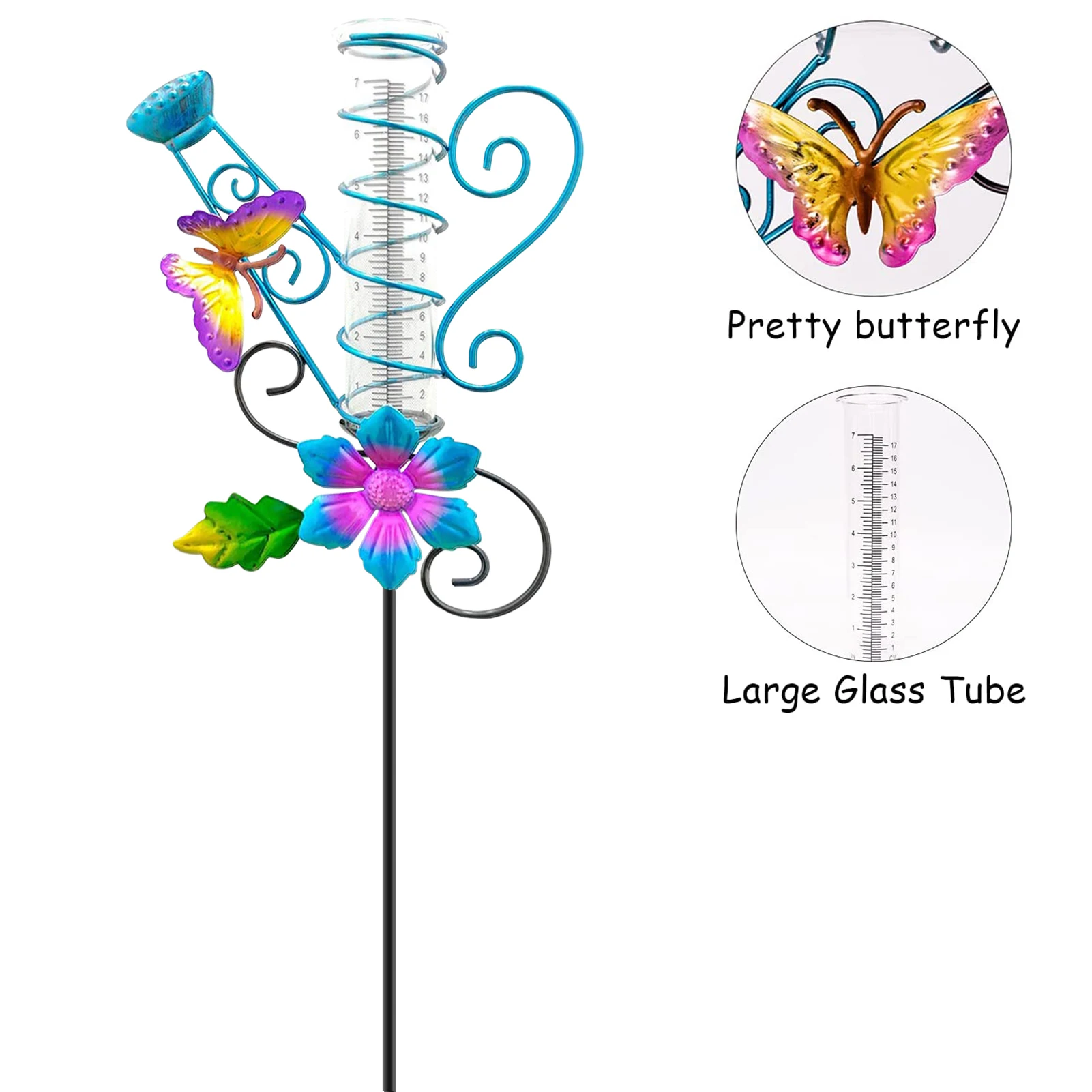 

Уличный дождемер с бабочкой, декоративный Манометр с колпачком для украшения сада, металлический, для двора, стеклянная трубка 7 дюймов