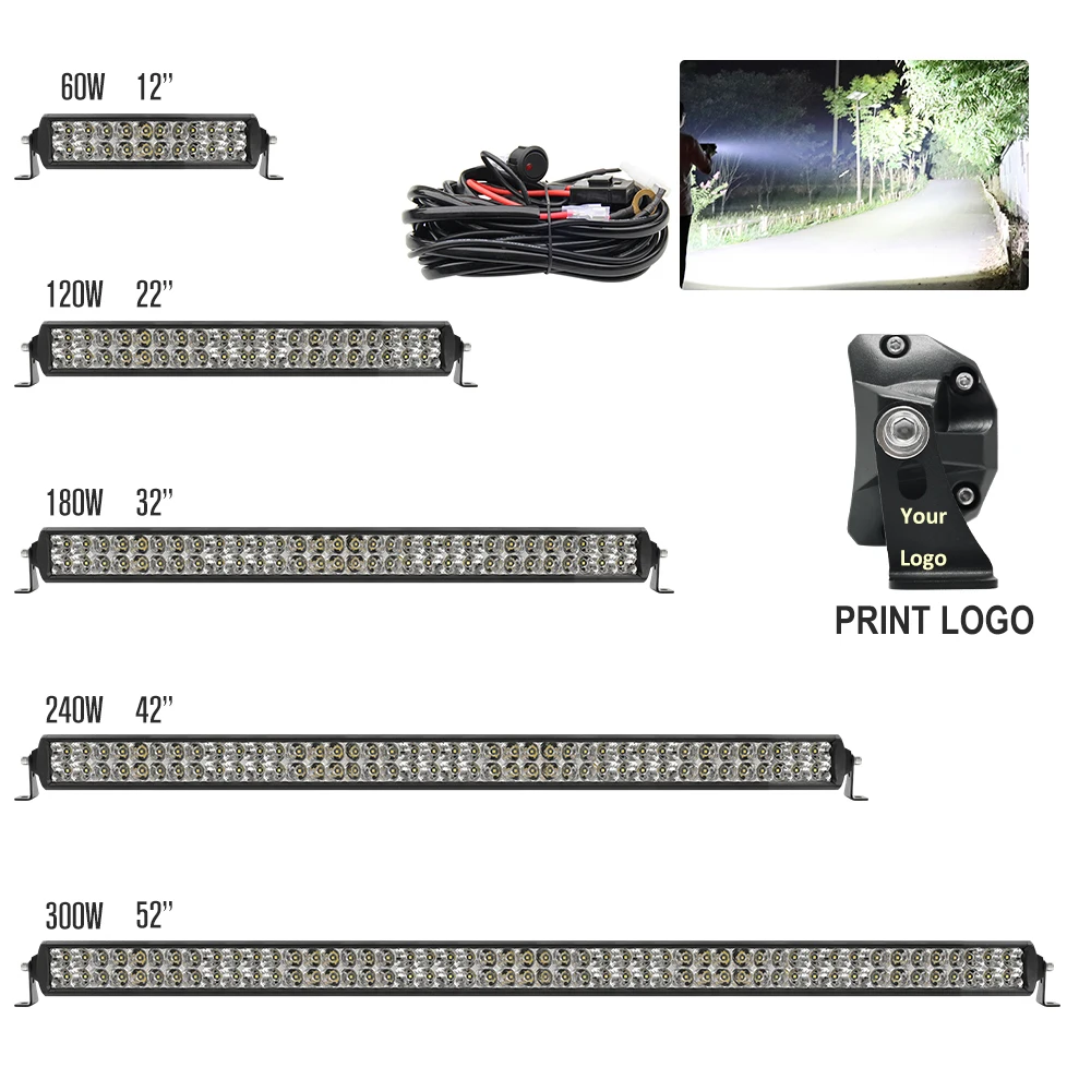 

Super Bright IP68 300W 12" 32" 42" 52" 24 Volt Led Bar, 22" Inch Off Road 12V Car Double Dual Row 4x4 Led Light Bar For Truck