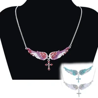 new fashion angel wings necklace exquisite cross diamond necklace ladies pendant jewelry accessories personality necklace gift