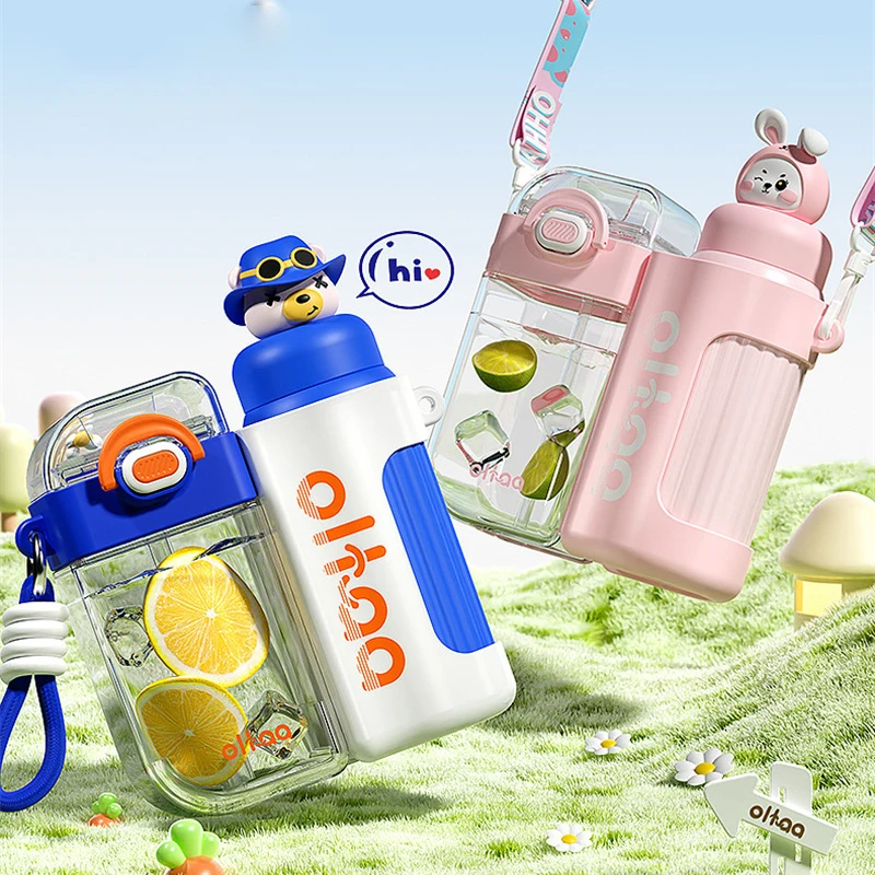Волшебная мультяшная детская портативная бутылка для воды для школы, пластиковая бутылка 400 мл без бисфенола А + Вакуумный Термос 320 мл из нержавеющей стали 316, чашка