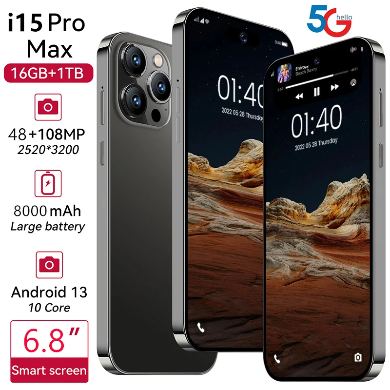

I15 PRO MAX смартфон с 6,8-дюймовым дисплеем, 8000 мАч, 16 ГБ + 1 ТБ