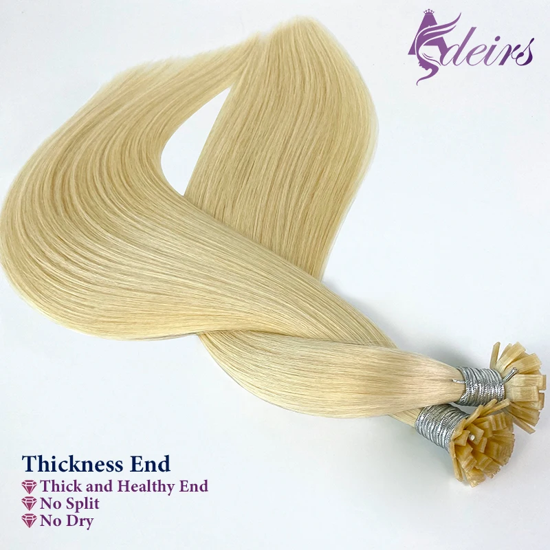 Фото ADEIRS прямые наращивание волос с плоскими кончиками, 100% настоящие человеческие волосы, кератиновые капсулы, наращивание волос, коричневый, блондин, 1 г/прядь №4