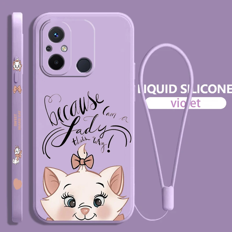

Marie Cat Cute For Xiaomi Redmi 12 12C 11 Prime A1 10 10X 9 9A 9AT 8 Pro 4G 5G Liquid Left Rope Phone Case Coque Capa