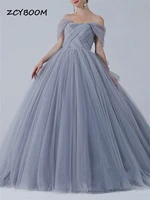 luxurious ball gown prom dresses elegant quinceanera prom sweep train off the shoulder short sleeves organza pleated with bow