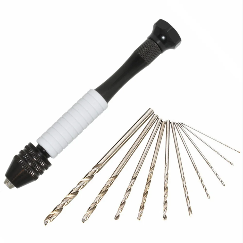 

Mini Hand Drill +10Pcs 0.5mm-2.0mm HSS Drill Bits Non-slip Rubber Sleeve Hand Drill For Wood Plastic Rubber PVC Punching Tool