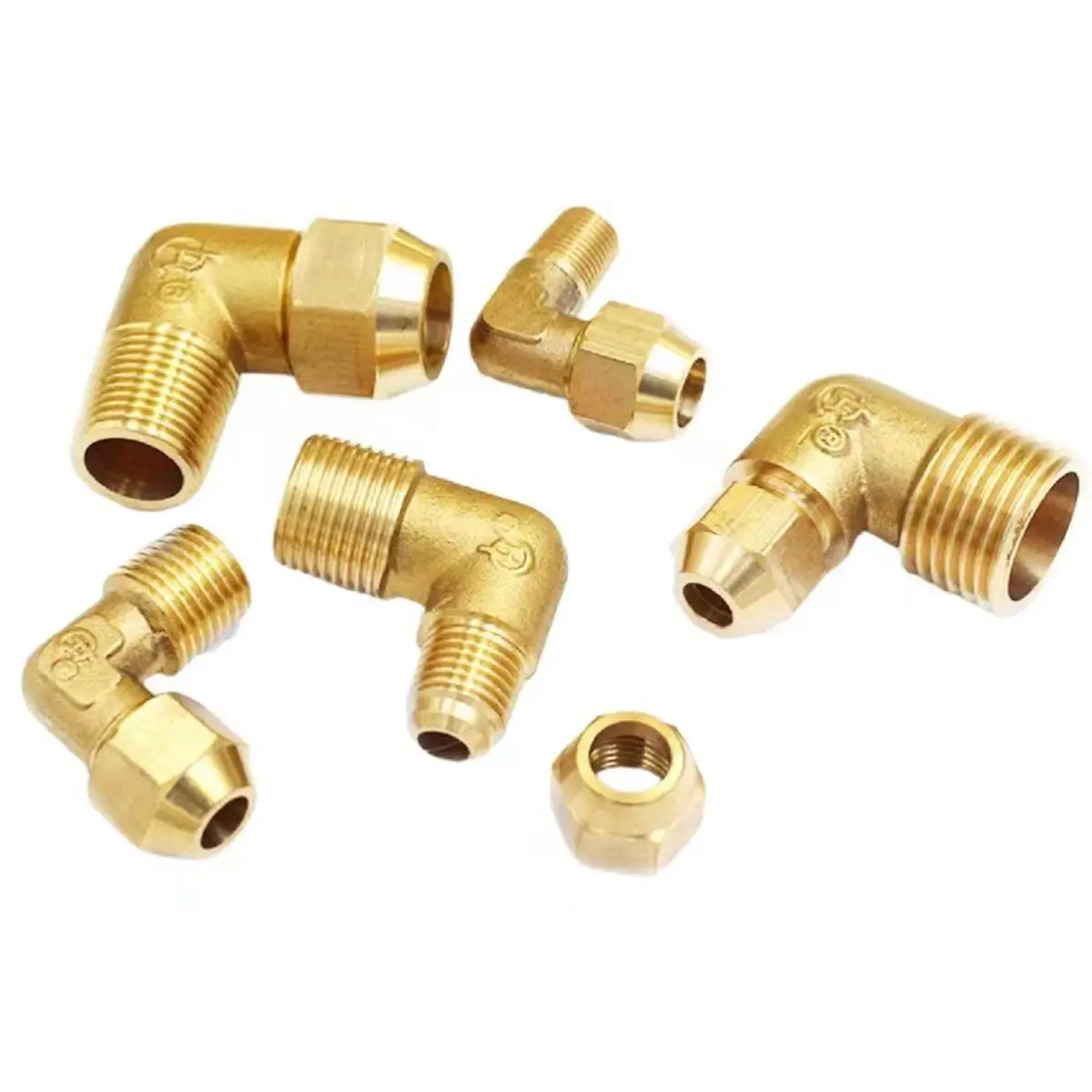 Fit Tube O.D 6/8/10/12mm x 1/8" 1/4" 3/8"8 1/2" BSPP Male Brass Elbow Flare Pipe Fitting With Nut