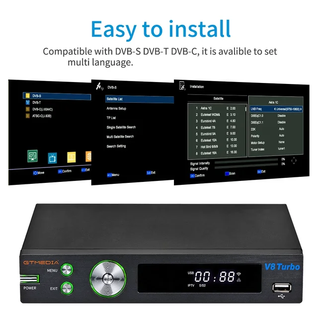 GTMEDIA V8 Turbo Satellite Receiver TV BOX 1080P HD DVB-S/S2/S2X+DVB-T/T2/Cable Support M3U CA Card VCM/ACM PK V8 PRO 2 Decoder 3