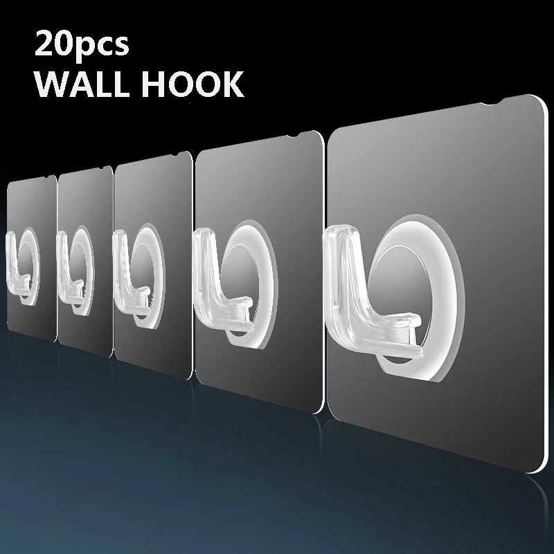 

Transparent Wall Hook 20pcs Strong Self Adhesive Door Wall Hangers Hooks Suction Heavy Load Rack Cup Sucker for Kitchen Bathroom