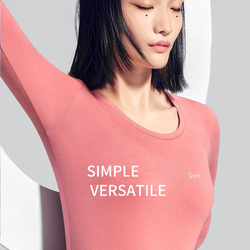 MiiOW Thermal Underwear Set Women & Men Winter Warm Shirt Round Neck Tracksuit Fleece Couple Solid Antibacterial Ladies Clothes