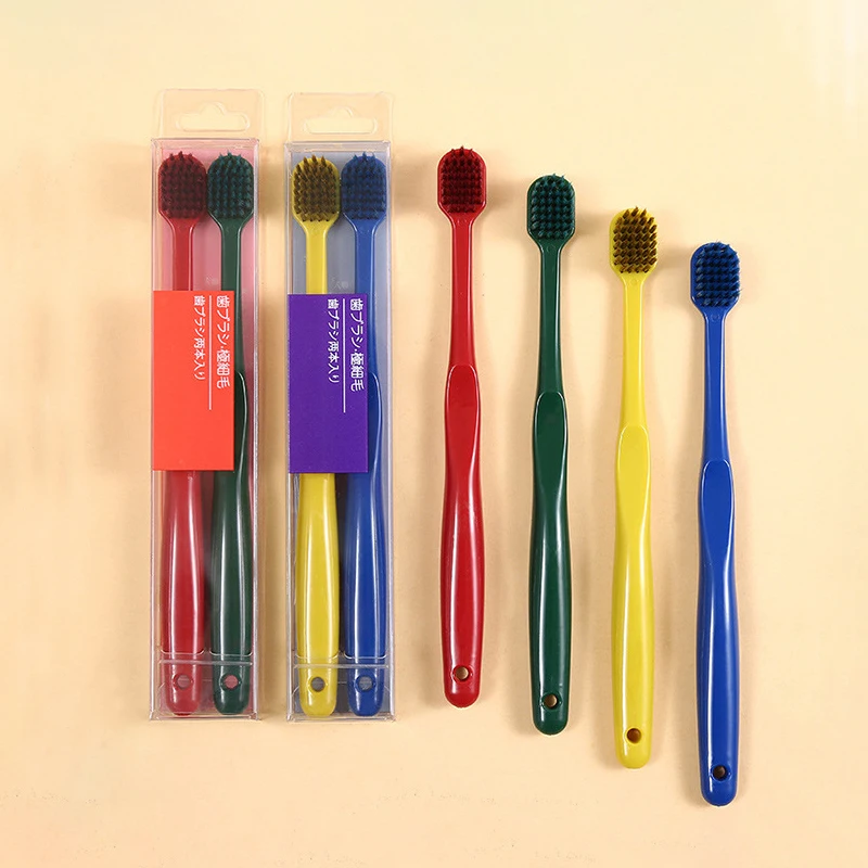 

Wide-headed Toothbrush Korean Macarone Couple Japanese Series 2pcs Soft-haired Toothbrush Small Plate Couple Soft Toothbrushes