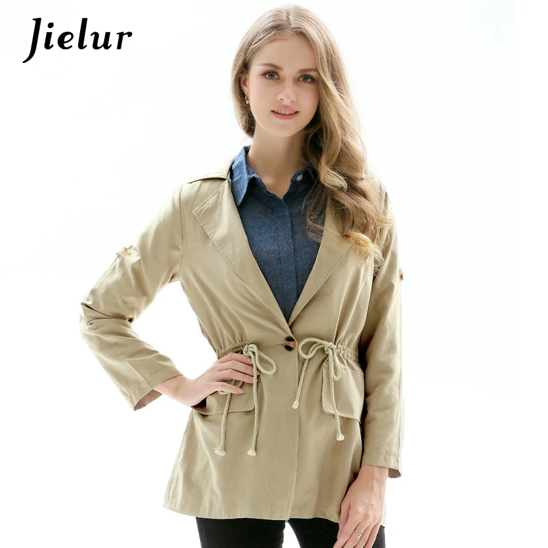 Осенний Модный женский тренчкот Kahaki Женская Повседневная ветровка на завязках