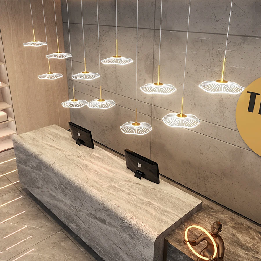 

Бытовая Люстра для столовой, Современная Минималистичная лампа для стола, офиса, с длинным прожектором, с листьями лотоса, для барного стола