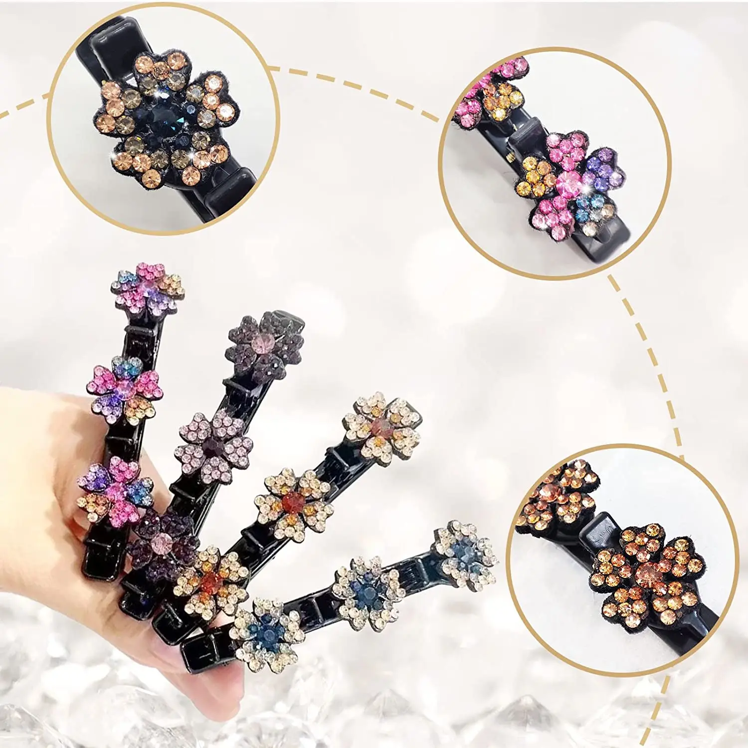 Sparkly Crystal Stone Flower Braided Hair Clips with 3 in 1 Clips Set Barrettes for Women Girls Ins Fashion Hair Styling Jewery images - 6