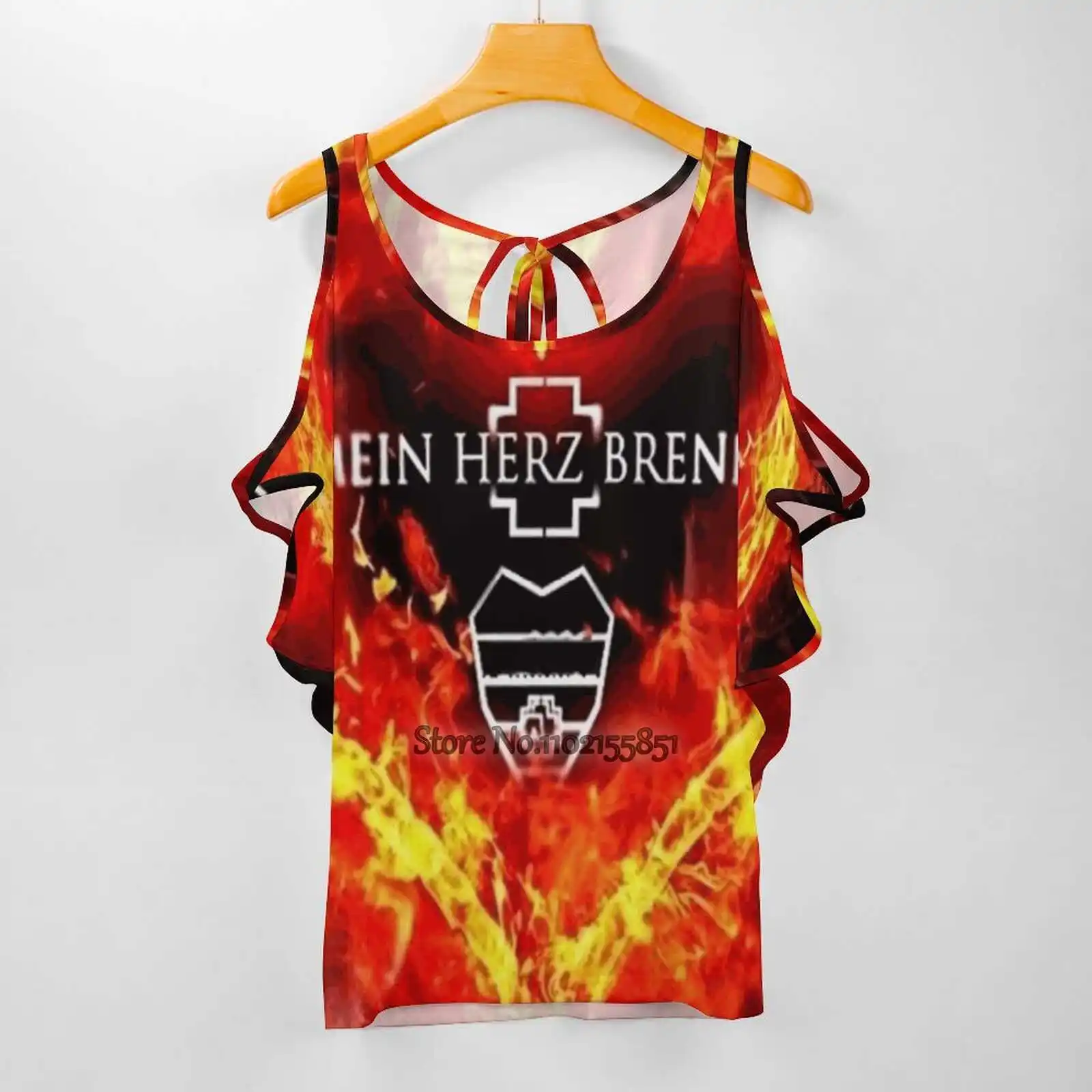 Женские футболки с принтом Herz Brennt топы круглым вырезом и шнуровкой сзади модная