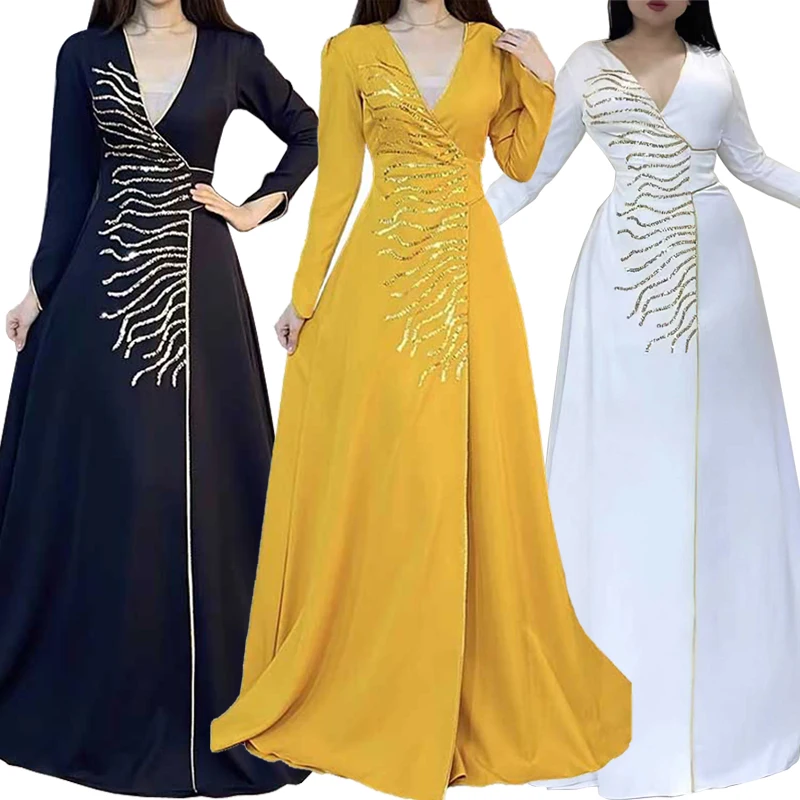 

2023 Eid Mubarak Женское Платье макси с запахом женское платье кафтан с бриллиантами Abaya вечернее платье мусульманское платье для мусульманской вечеринки