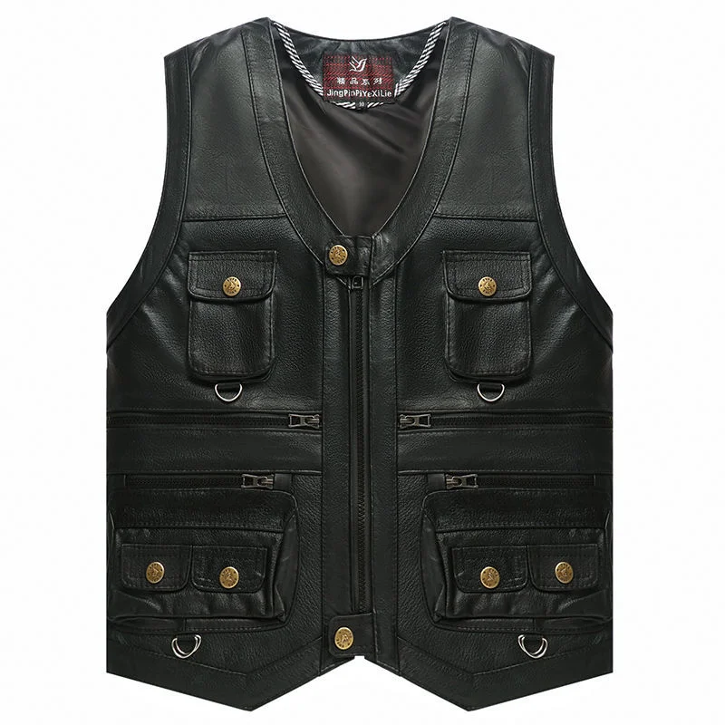 

Жилет мужской из натуральной кожи, теплый верхний слой из воловьей кожи, несколько карманов, весна-осень